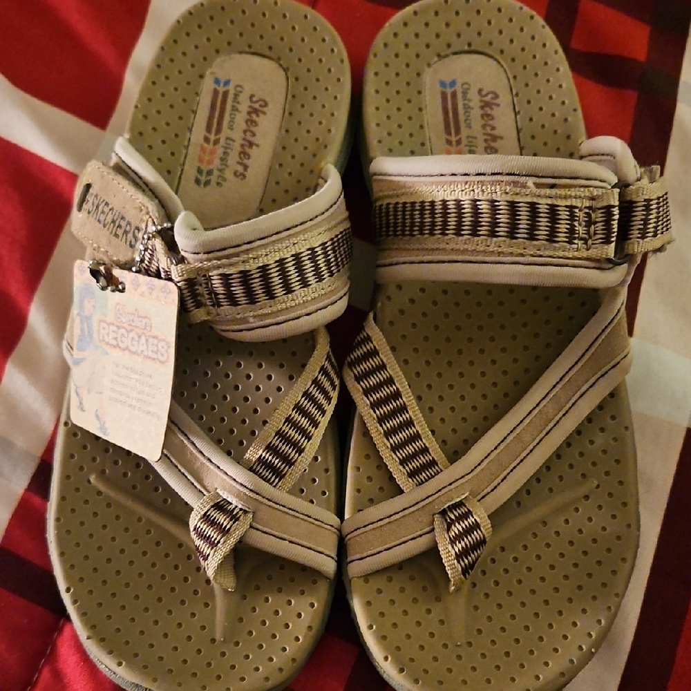 Skechers Womens Sandals - Beige and Dark Brown